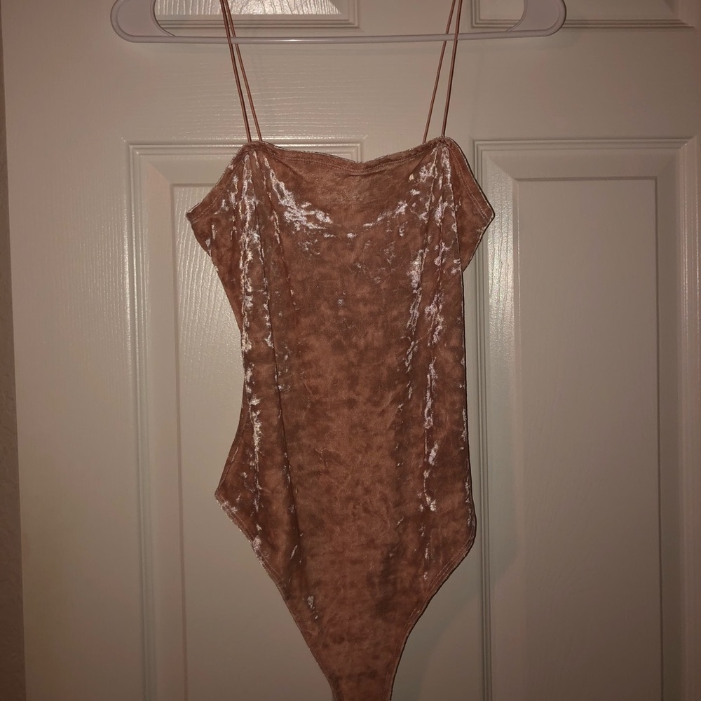 pink velvet spaghetti strap bodysuit